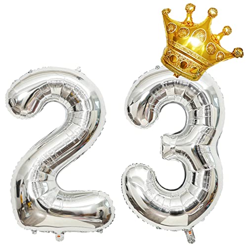 Shikuer 40 Inch Silver Number 23 Foil Balloon with Mini Crown for Birthday Party Decorations