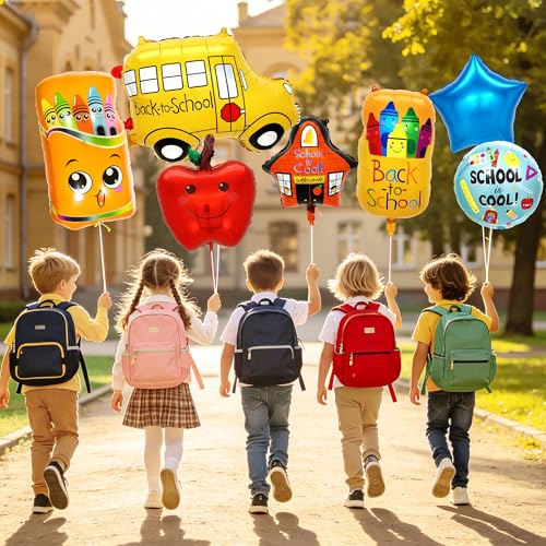 24Pcs Back to School Balloon Set - Foil School Bus, Apple & Pencil Decor