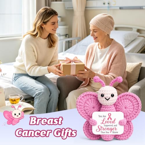 Breast Cancer Awareness Gift for Women - Pink Butterfly Plush & Ribbon Accessory