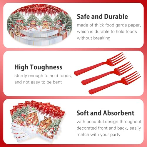 Christmas Gingerbread House Tableware Set for 24 Guests - Disposable Plates & Napkins