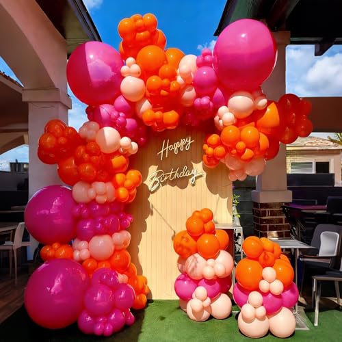 YMSZ Hot Pink & Orange Balloon Garland Kit - 136pcs for Parties