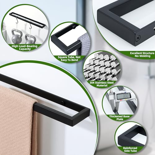 Alise 8-Inch Matte Black Hand Towel Bar, SUS304 Stainless Steel Wall Mount