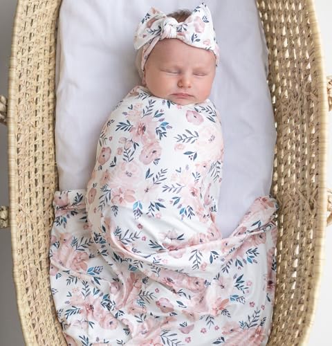 Newborn Baby Swaddle Set with Headband & Name Card - Floral