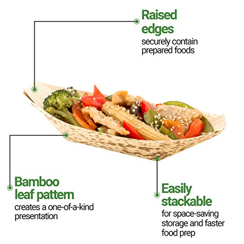 Restaurantware 7.25 Inch Disposable Bamboo Tableware 100 Bamboo Boats - Premium Round Natural Bamboo Premium Bamboo Plates Medium For Parties Or Catering