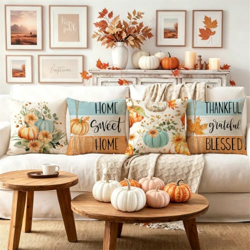 NIGHTWISH Fall Pillow Covers, 18x18 Set of 4, Thanksgiving Cushion Cases