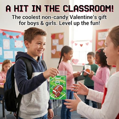 Sports Valentines Day Cards with Keychains - 24 Pack for Kids