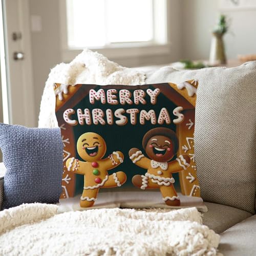 Funny Gingerbread Men 16x16 Inch Throw Pillow Cover - Merry Christmas Design