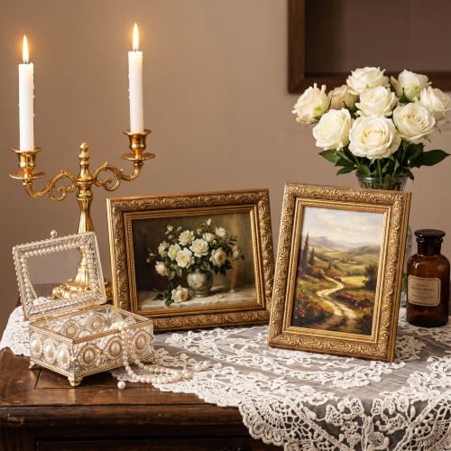 Fixwal Ornate Antique Gold Picture Frame 5x7 with Real Glass