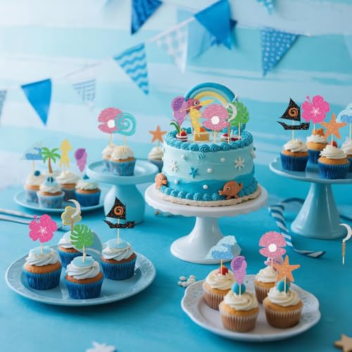 48 Tropical Hawaiian Cupcake Toppers for Summer Parties