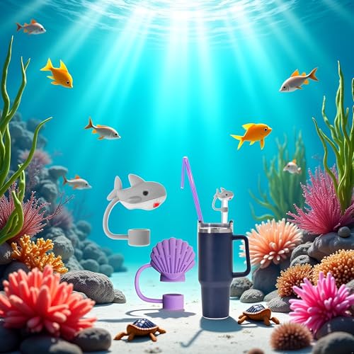 Marine Animal Silicone Straw Covers for Stanley Cups - Set of 3