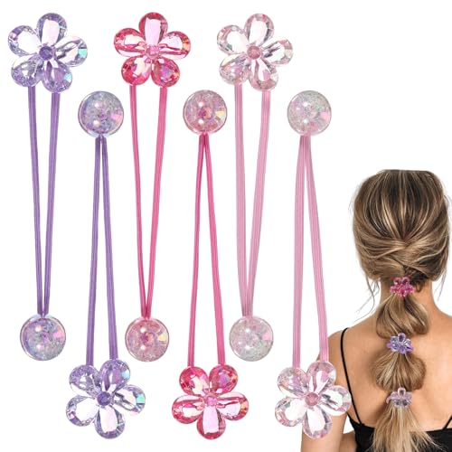 Tyqour 6 Pcs Bubble Hair Ties for Girls, Colored Camellia Rubber Beads