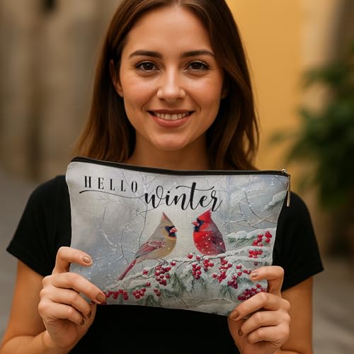 Christmas Cardinal Bird Makeup Bag Waterproof Travel Pouch