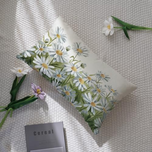 Watercolor Daisy Flowers Throw Pillow Cover - 12x20 Inch Floral Cushion