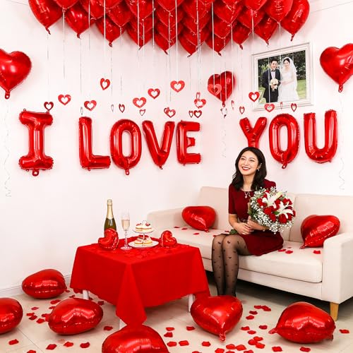 I Love You Balloon Set for Valentine's Day - 16 Inch Letters & Hearts