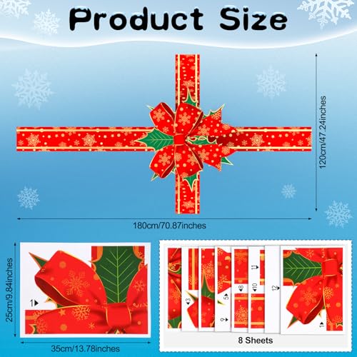 Funrous Christmas Bow Window Clings - Extra Large Red Snowflake Holiday Decor