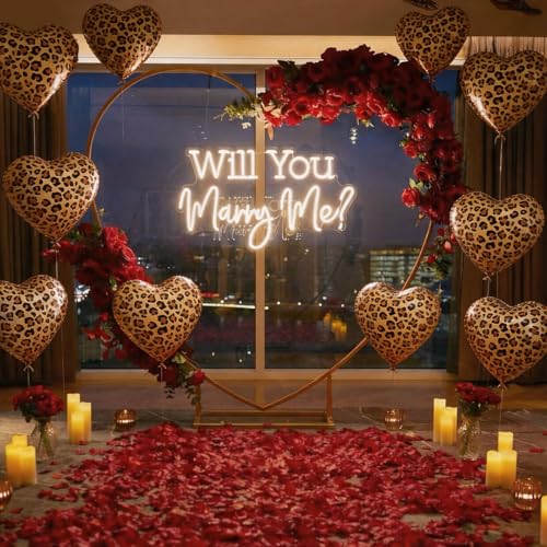12 Pcs Leopard Print Heart Foil Balloons - 18 Inch Cheetah Design