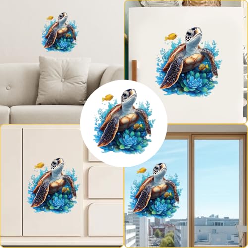 Turtle Toilet Seat Lid Sticker - Self-Adhesive Ocean Decor 11.8 x 11.2 Inch
