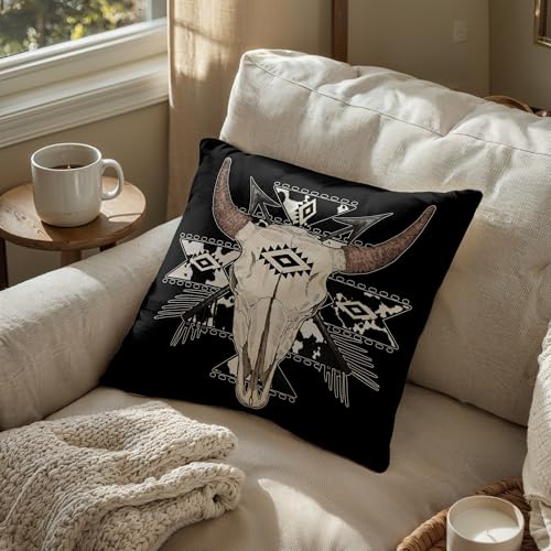 24 Boho Cow Aztec Western Bull Skull Throw Pillow Cover 18x18