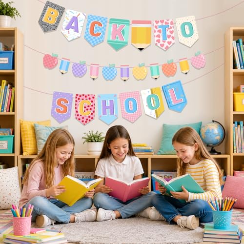 Back to School Banner - Pastel Pencil & Apple Classroom Decor