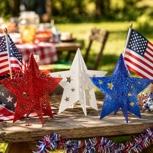 Patriotic Wooden Star Decorations Set of 3 for 4th of July