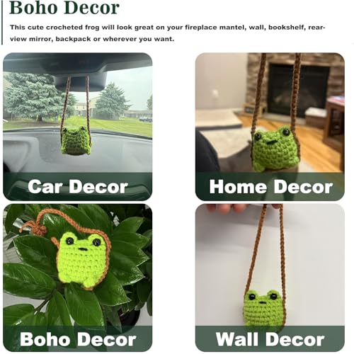 Cute Crochet Frog Car Decor | Hand-Made Rear View Mirror Charm