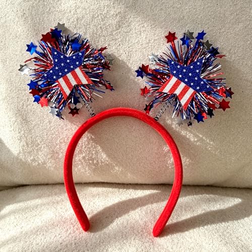 4th of July Patriotic Glitter Star Headband with Red White Blue Tassels