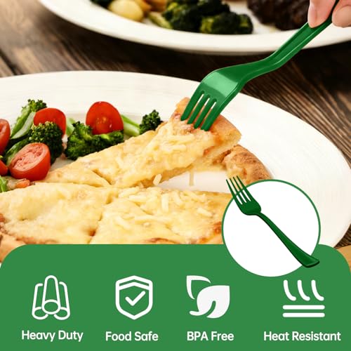 CXPSINC Heavy Duty Green Plastic Forks - 50 Count, 7.28 Inch Disposable Cutlery for Parties & Picnics