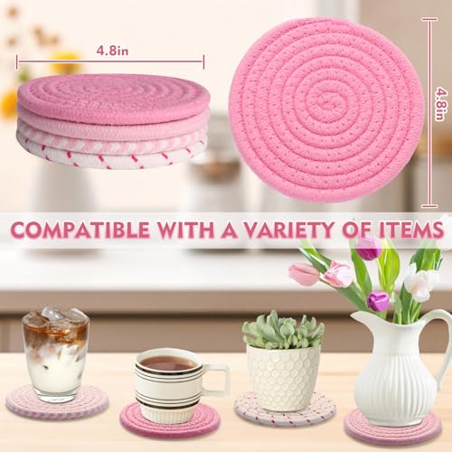 4.8 Inch Large Pink Coasters Set of 4 - Handmade Absorbent Fabric