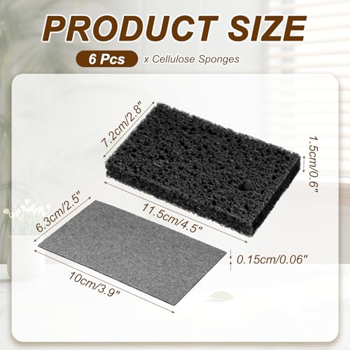 uxcell Black Cellulose Sponges - 6 Pcs Non-Scratch Kitchen & Bathroom Cleaning Scrubbers