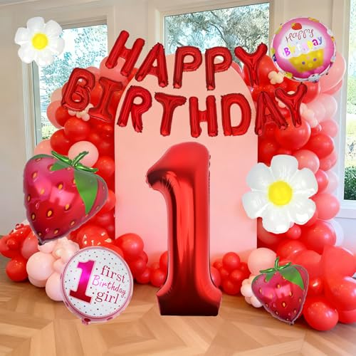 60-Inch Strawberry Foil Balloons - 2 Pack for Summer Parties