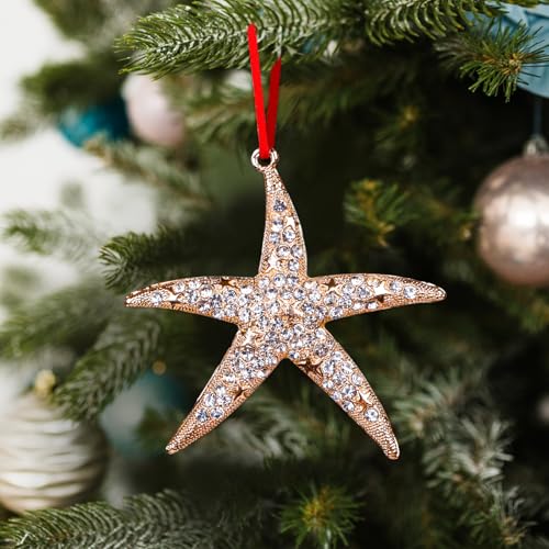 Starfish Christmas Ornament - Gold Metal Beach Theme Holiday Decor - 1-Starfish Variation