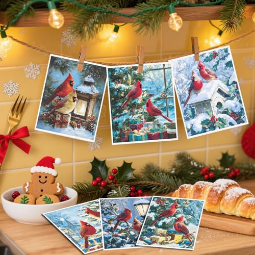 Cardinal Swedish Dishcloths - 6 Pack Reusable Christmas Kitchen Cloths