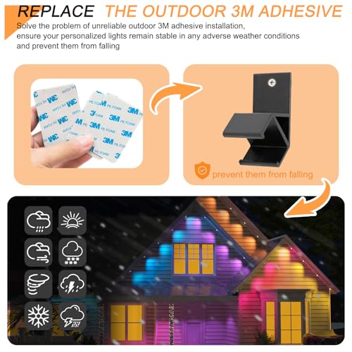 DNShorix 45° Angle Light Clips for Govee Outdoor Lights (108 Pack) - Weatherproof Fasteners for Eaves