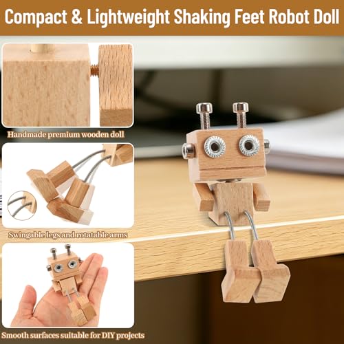 Wooden Robot Car Dashboard Decor - Fun Shaking Feet Doll