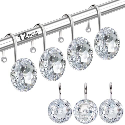 Yapicoco Crystal Rhinestone Shower Curtain Hooks - Clear 12-Piece Set