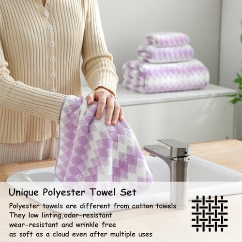 Light Purple Diamond Hand Towels Set - 2 Pcs (16"x31") Soft & Absorbent