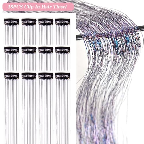 12Pcs Clip-In Hair Tinsel Kit - 23.5 Inch Glitter Extensions