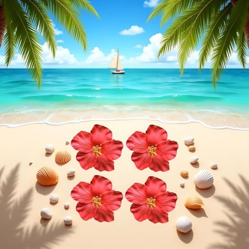 Red Hawaiian Flower Hair Clips 4-Pack Bohemian Hair Accessories for Women