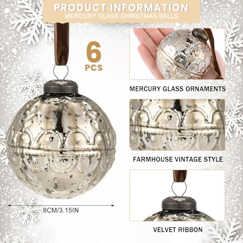 Champagne Gold Mercury Glass Christmas Ornaments - Etched, 6 Pack