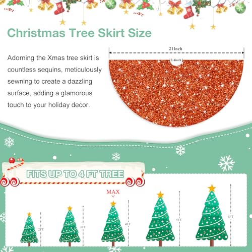 21 Inches Mini Christmas Tree Skirt - Orange Sequin Velvet for 4ft Xmas Tree