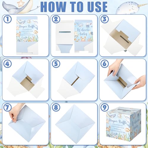 Ocean Animals Diaper Raffle Tickets with Card Box - 51 Pieces