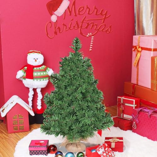 2FT Artificial Christmas Tree with Burlap Base - Green Tabletop Holiday Tree