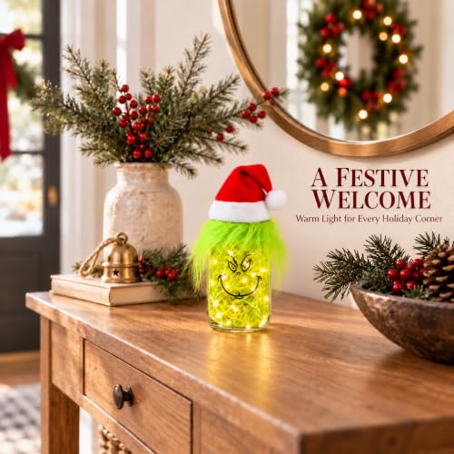 Mason Jar Christmas Centerpiece for Tables - Winter Holiday Farmhouse Decor - 1 Piece