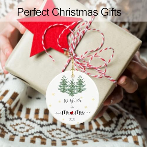 10th Tin Anniversary Ornament 2026 - Elegant Ceramic Gift with Gold String - 10 Year Celebration Keepsake - Variation: 10 Years