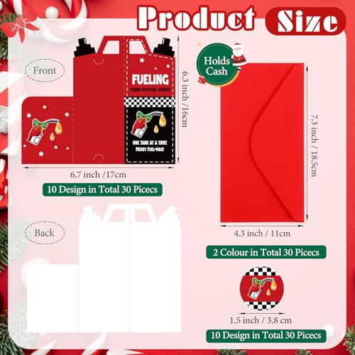 Christmas Gas Can Gift Cards - 30 Sets with Envelopes & Stickers - Gas Variation