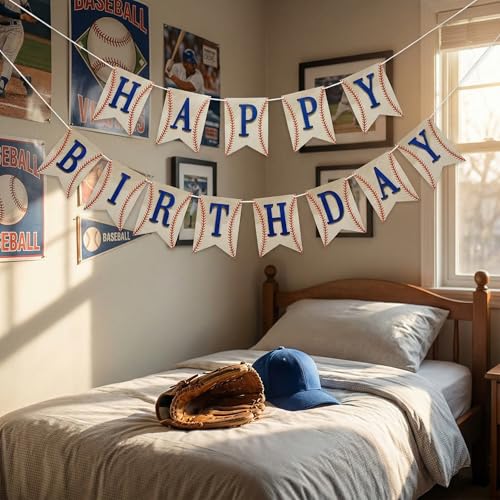 Baseball Happy Birthday Banner - 3D Sports Party Decoration for Kids & Adults