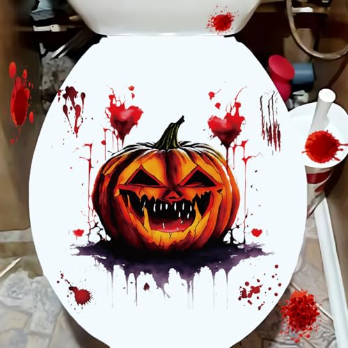 3D Pumpkin Pattern Toilet Lid Sticker - Waterproof Halloween Decor