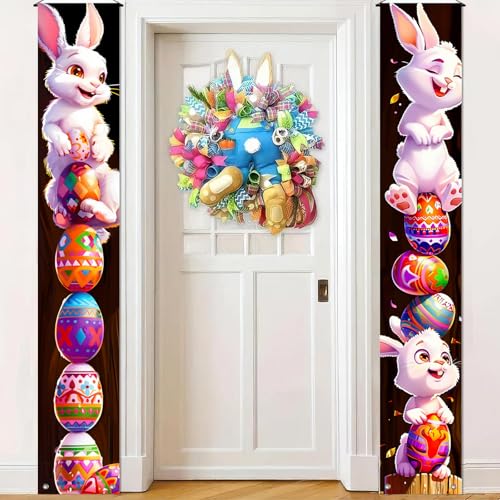 BlissYard 2-Piece Easter Porch Banner Set - Bunny & Eggs Door Decor