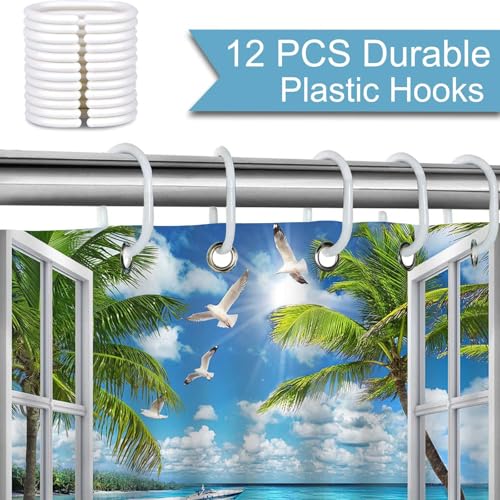 Summer Beach Shower Curtain - Waterproof 72x72 Inch with Hooks
