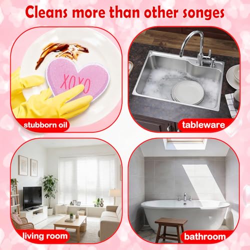 Valentine's Heart-Shaped Kitchen Sponges - Non-Scratch Dishwashing Scrub Set, 12 Pack